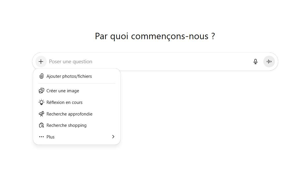 En cliquant sur le bouton <<+>>, on peut sélectionner l'option Recherche Shopping. ©OpenAI