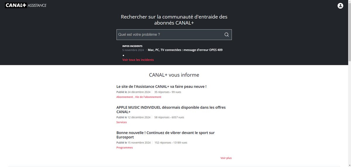 Voici à quoi ressemblait jusqu'à maintenant le site de l'assistance Canal+ © Alexandre Boero / Clubic