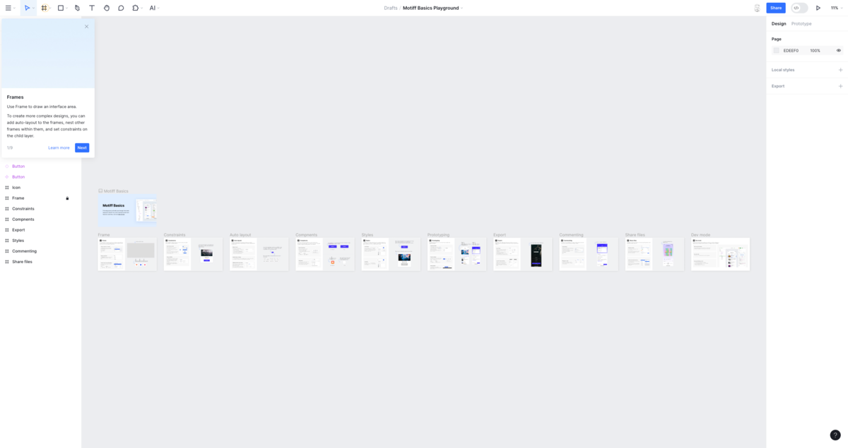 Visualisation des pages de conception avec des outils de mise en page, de prototypage et de partage.