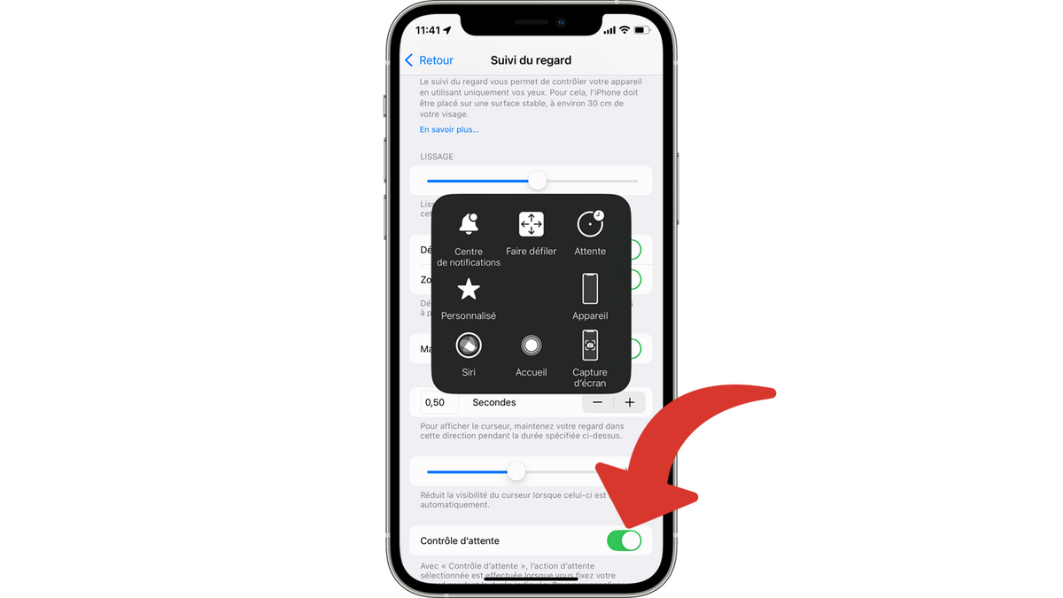 Activer le Contrôle d'attente et les actions avec AssistiveTouch avec le Suivi du regard sur l'iPhone © Clubic