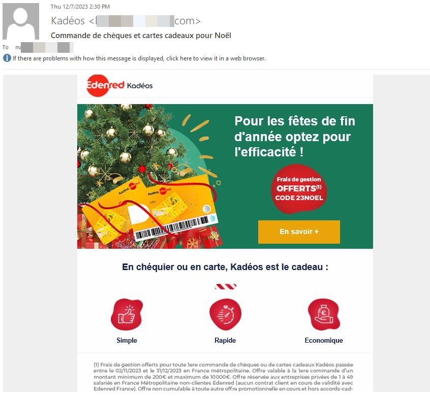 L'e-mail de phishing Kadéos © Bitdefender