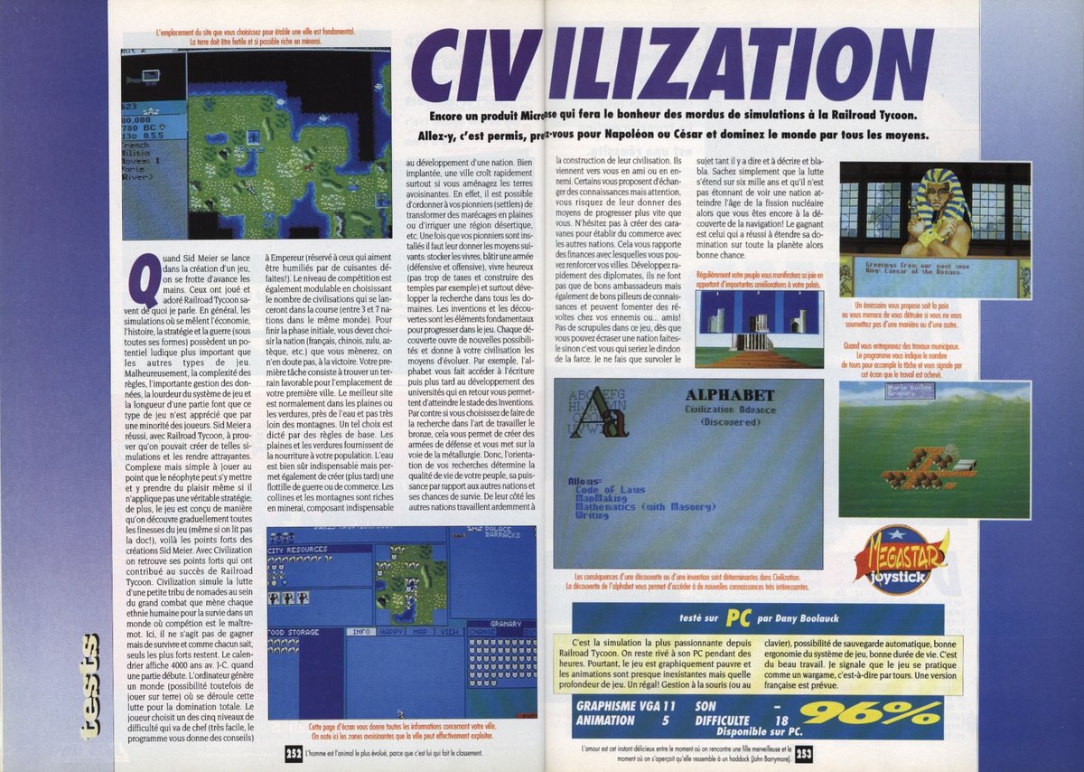 Sid Meier's Civilization a les honneurs du Joystick n°22 : il décroche un 96% © Joystick