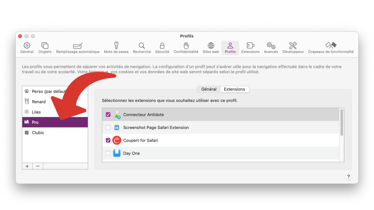 Modifier un profil Safari sur Mac © Clubic