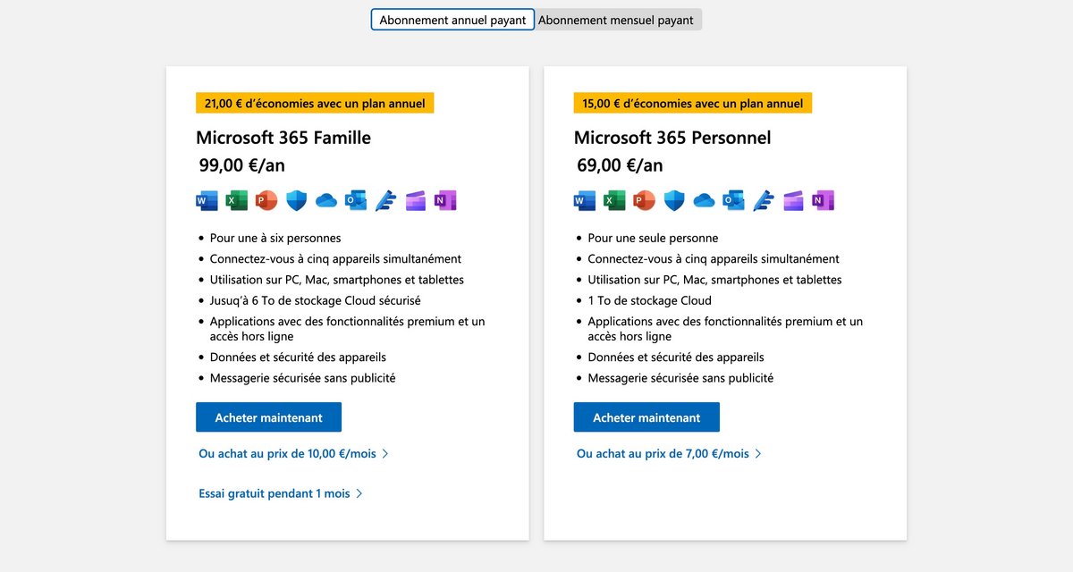 Chez Microsoft, les tarifs varient selon le nombre d'utilisateurs © Microsoft