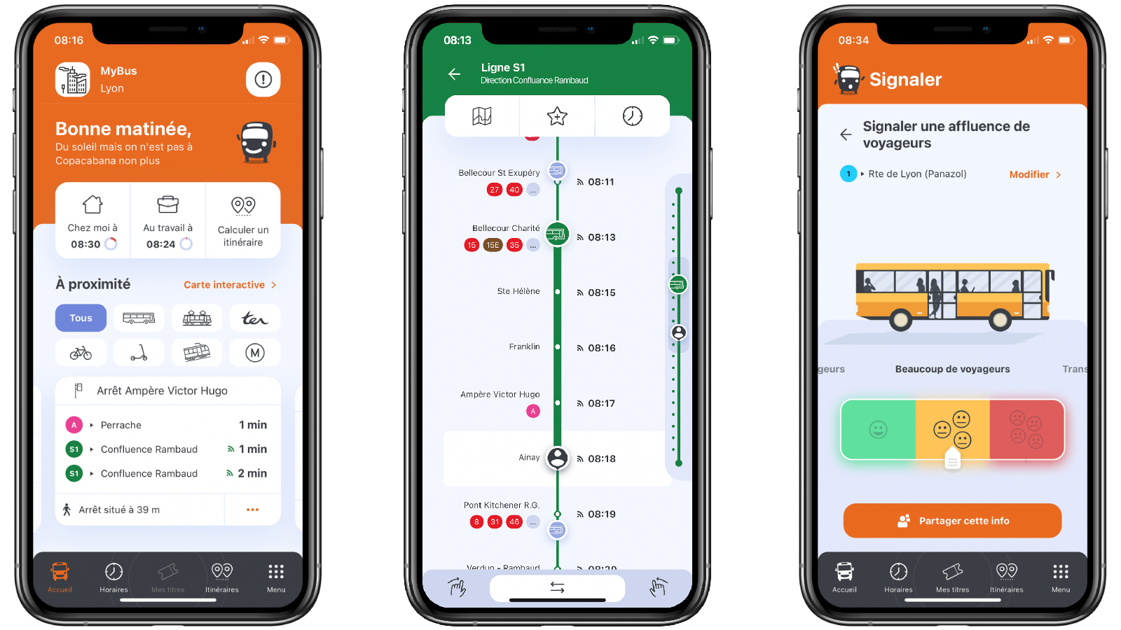 MyBus centralise les horaires, les itinéraires, le trafic et les informations voyageurs dans une seule interface pensée pour les transports du quotidien. L’application permet aussi de suivre certaines lignes en temps réel et de signaler l’affluence dans les véhicules. © MonkeyFactory