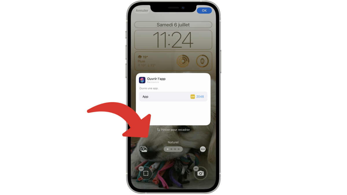 Valider le choix de l'app à ouvrir depuis un raccourci de l'écran verrouillé de l'iPhone sous iOS 18 © Clubic