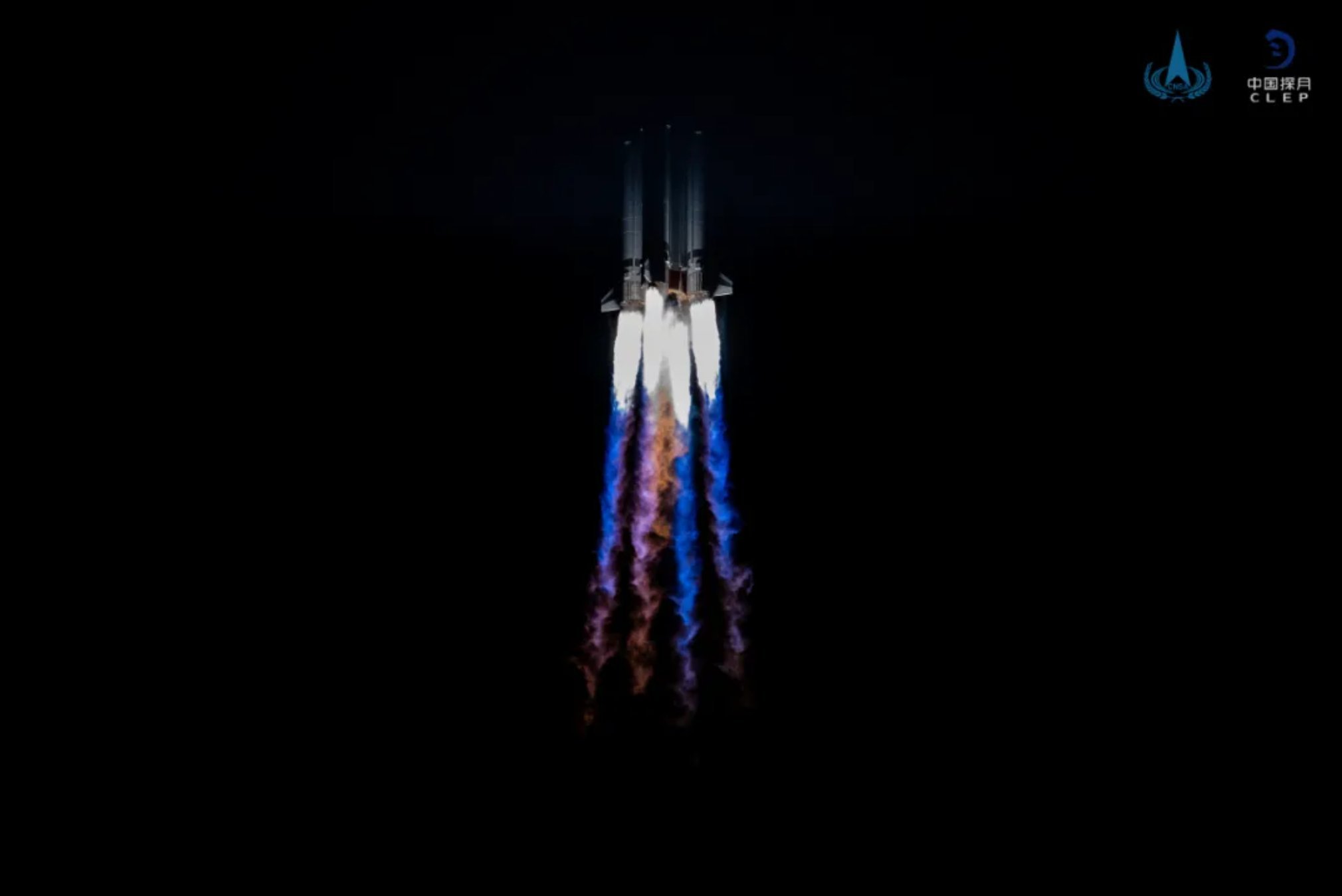 Les belles flammes de CZ-5 qui s'envole avec l'ambitieuse mission lunaire. Crédits CNSA/CLEP