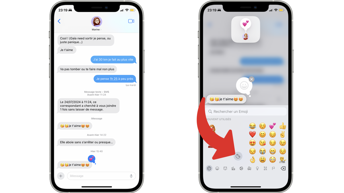 Accéder aux autocollants dans Messages pour les réactions personnalisées d'iOS 18 © Clubic