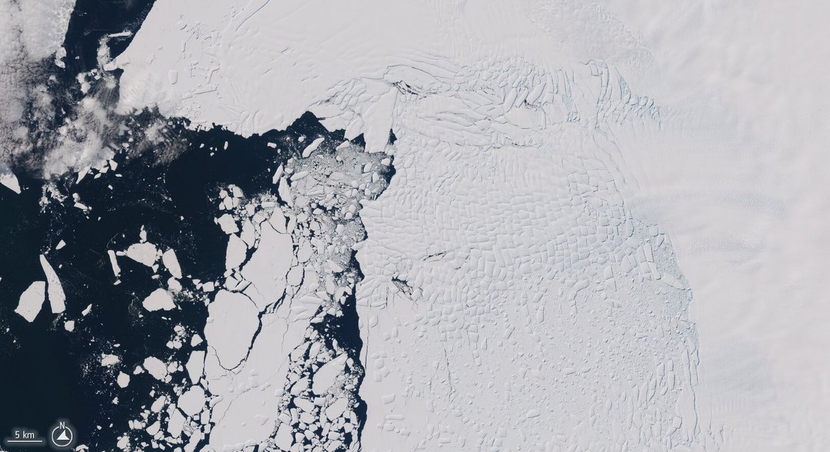 La banquise du glacier Thwaites se morcèle en fonction de ses fissures © ESA / Copernicus