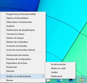 Menu obtenu en cliquant le bouton Démarrer