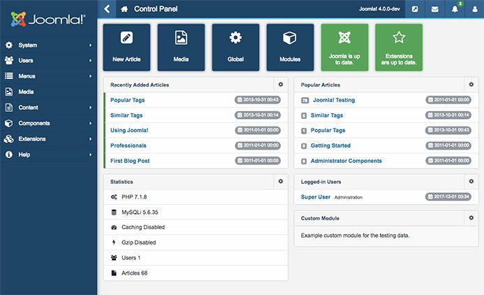 Backend de Joomla 4 - Crédits YoomWeb