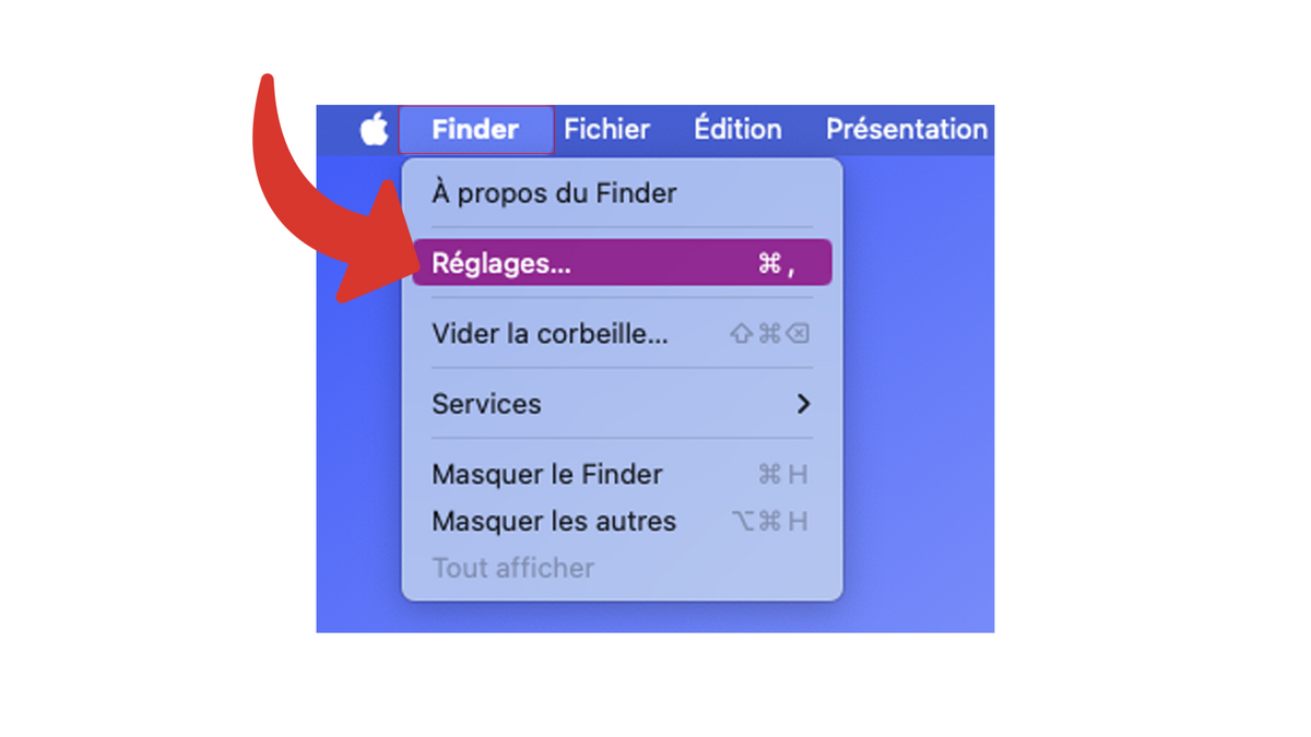 Aller dans le menu du Finder Réglages © Clubic