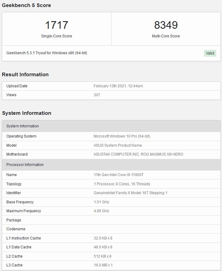 Intel Core i9-11900T GB5