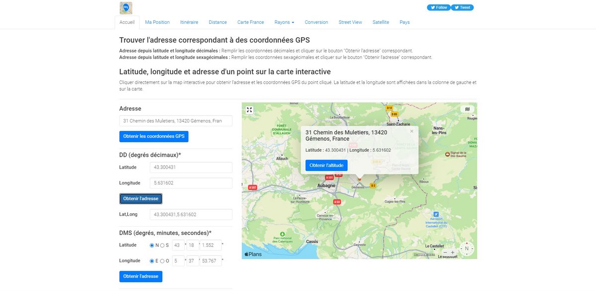 Grâce au site coordonnees-gps.fr, il est plus facile de retrouver l'adresse exacte de l'antenne. Google Maps peut être une alternative, moins précise cependant.