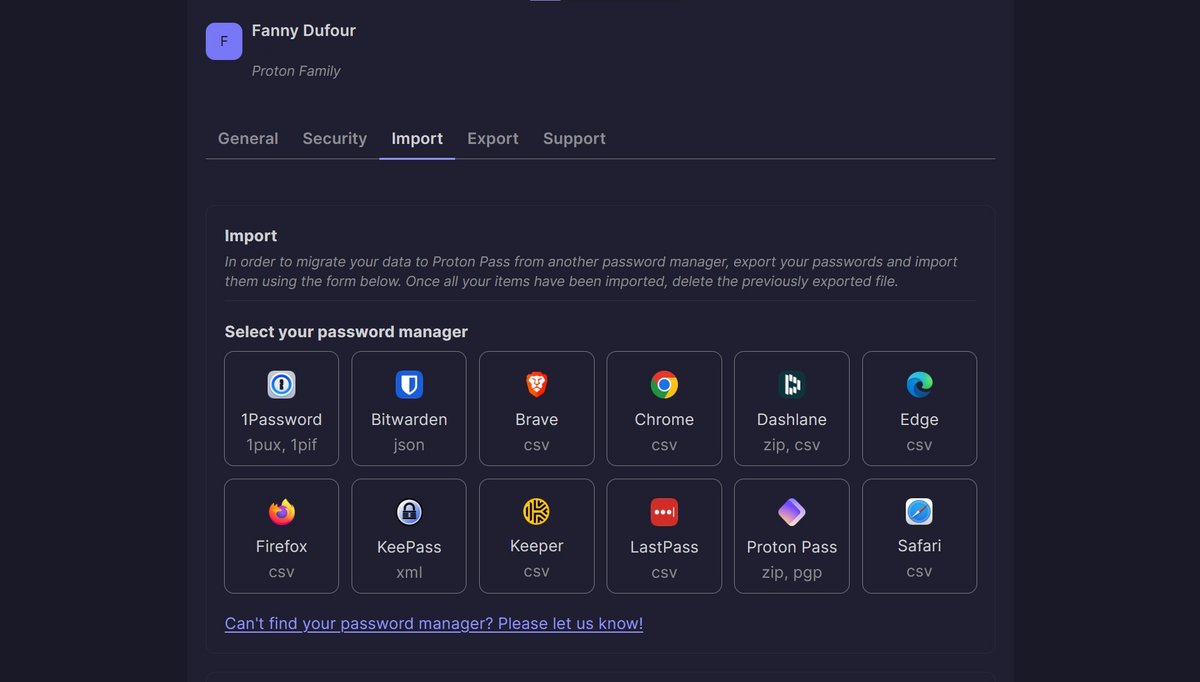Proton Pass - L'importation d'identifiants