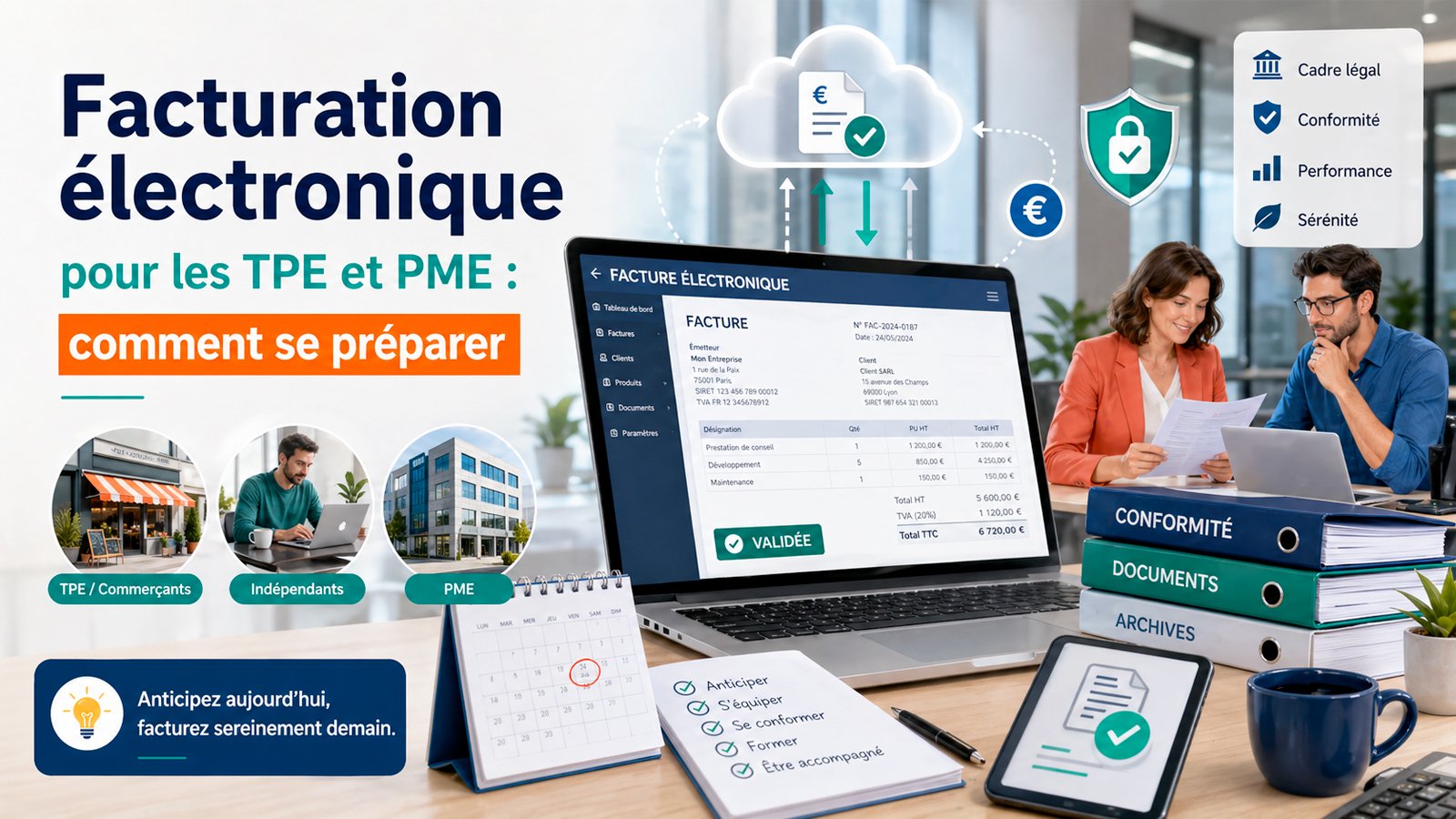 La facturation électronique concernera toutes les entreprises françaises, avec une obligation de réception dès 2026 puis d’émission à partir de 2027 pour les plus petites structures - © Axel Reghis | Image générée par IA