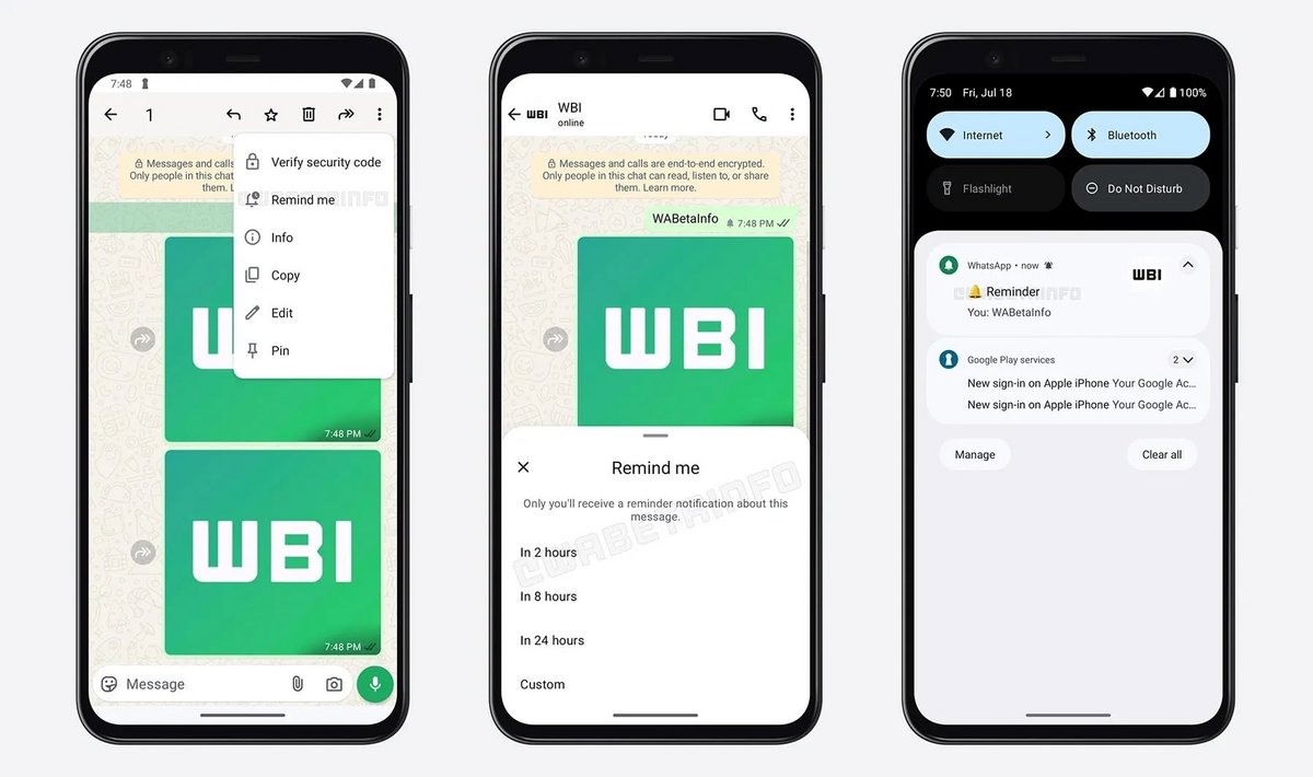 Aperçu de la fonctionnalité de rappel dans la dernière bêta de WhatsApp. © WABetaInfo