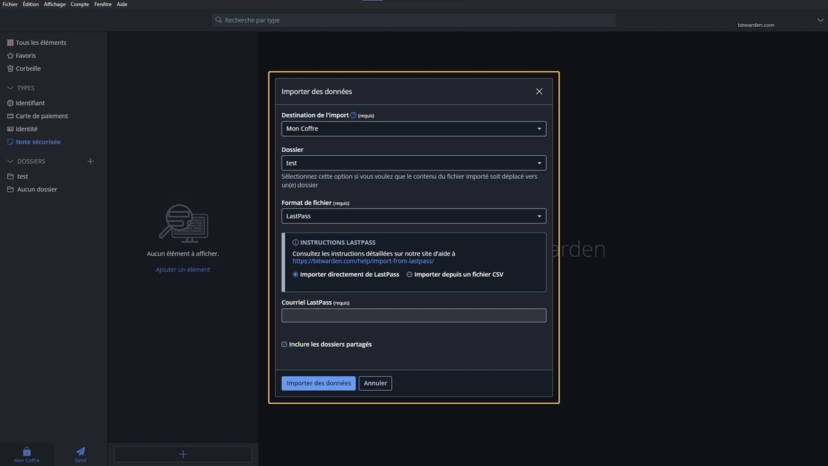 Bitwarden - Importer des données depuis LastPass
