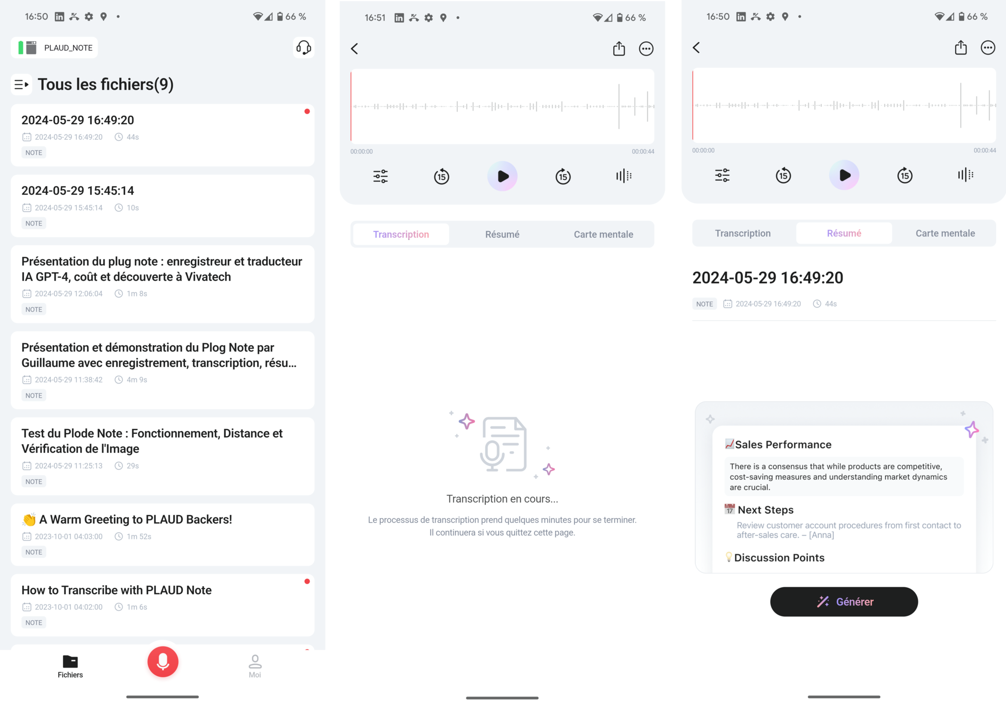 Voici l'étape de la transcription, sur l'application Plaud © Alexandre Boero / Clubic