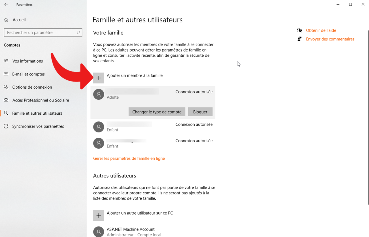 le contrôle parental intégré de Windows