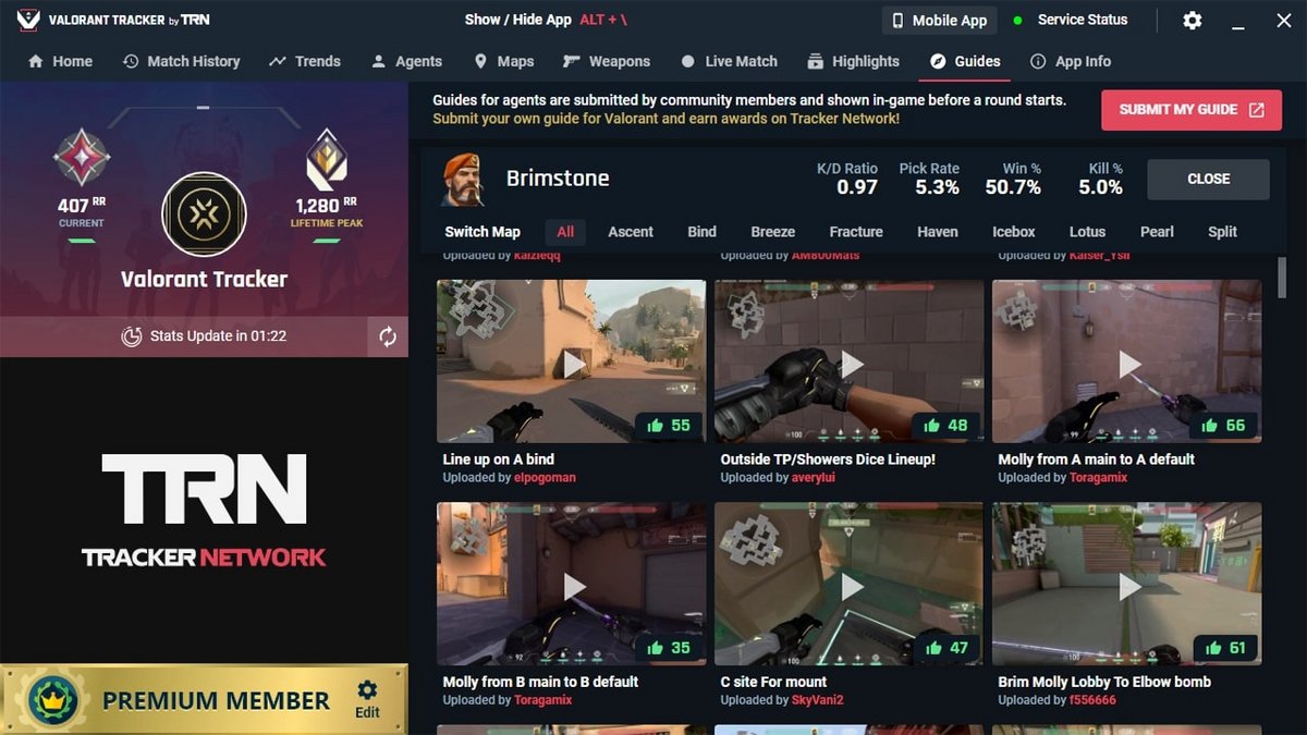 L’application se connecte à votre compte Riot pour synchroniser automatiquement vos parties et afficher toutes vos statistiques Valorant dans une interface Android simple et fluide, sans réglages complexes - © ValTracker