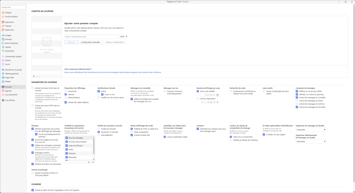 Vivaldi - Les paramètres du mail