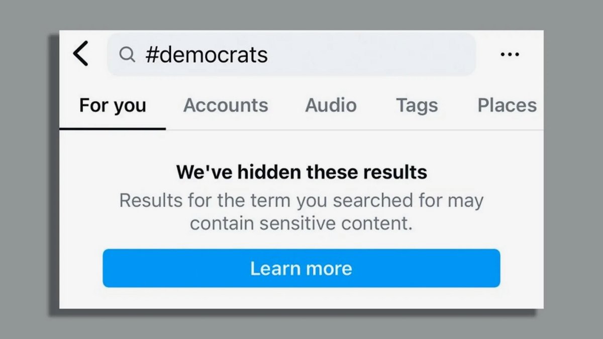 Instagram masque les résultats pour le hashtag « Democrats » © Meta