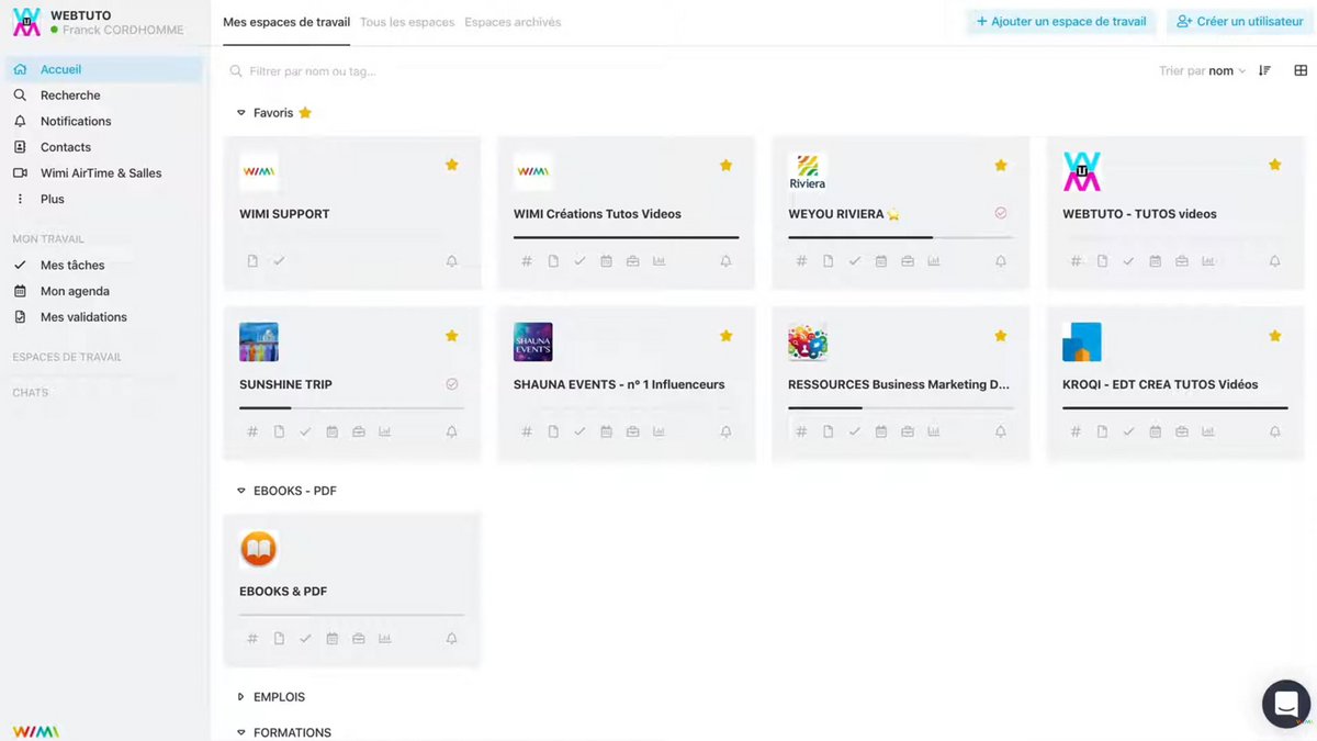 Wimi interface des espaces de travail