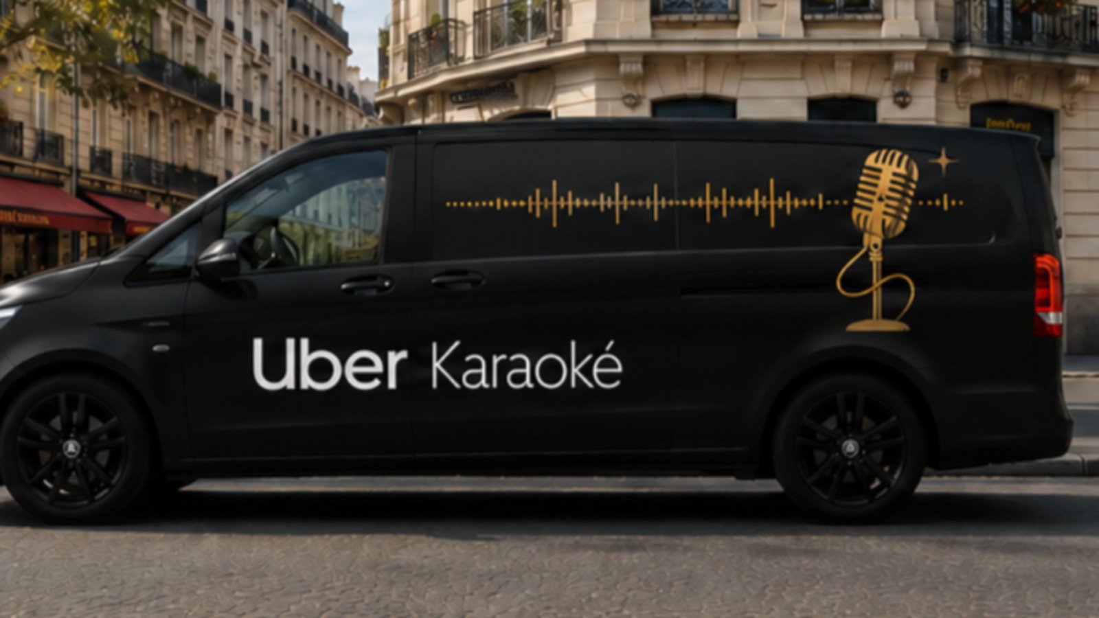 Le van Uber Karaoké habillé aux couleurs de l'opération, disponible dans Paris intra-muros du 7 au 11 septembre 2026. © Uber