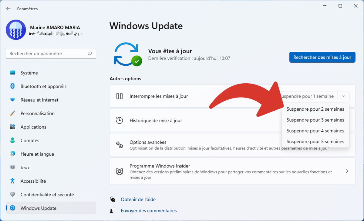 Suspendre mise à jour pour 1 à 5 semaines © Clubic