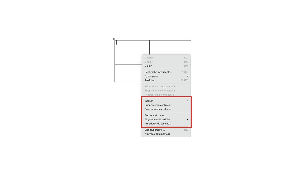 Menu contextuel de mise en forme d’un tableau dans Word © Pascale Duc pour Clubic