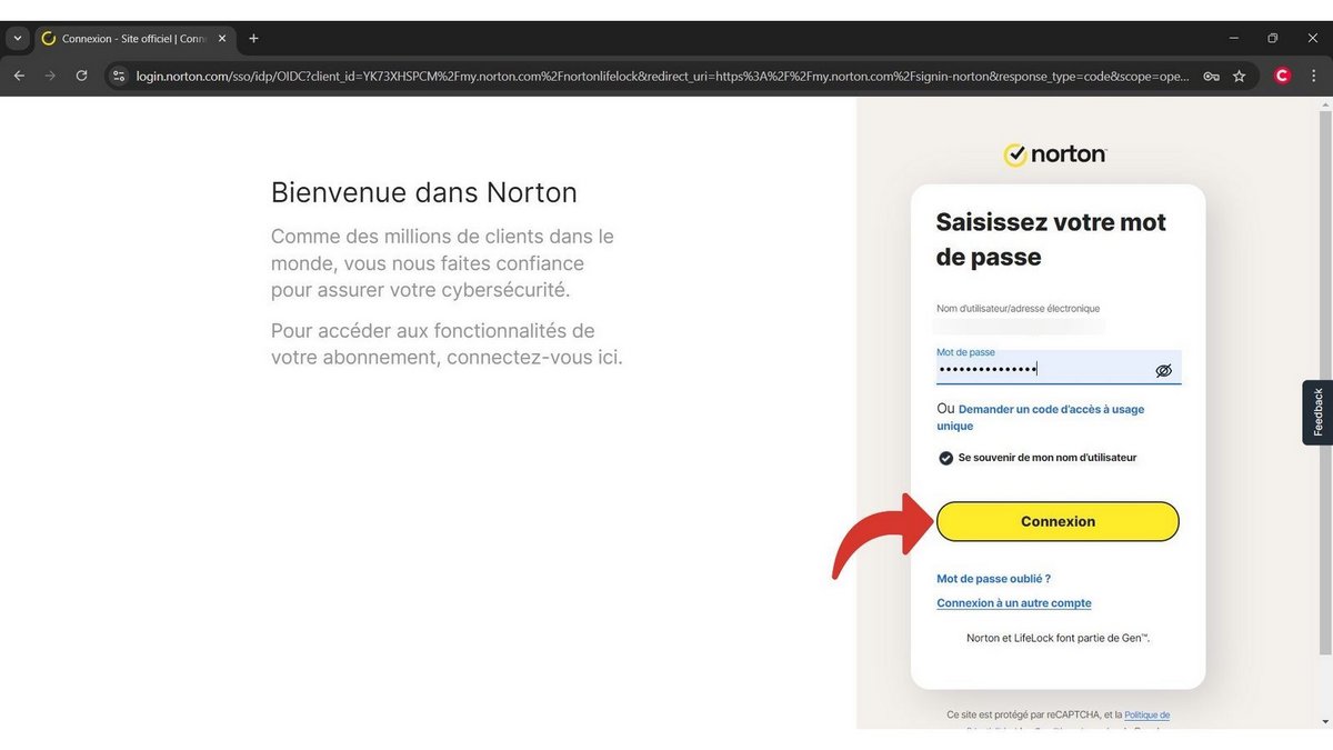 Connectez-vous à votre compte Norton 360 depuis votre navigateur © Clubic