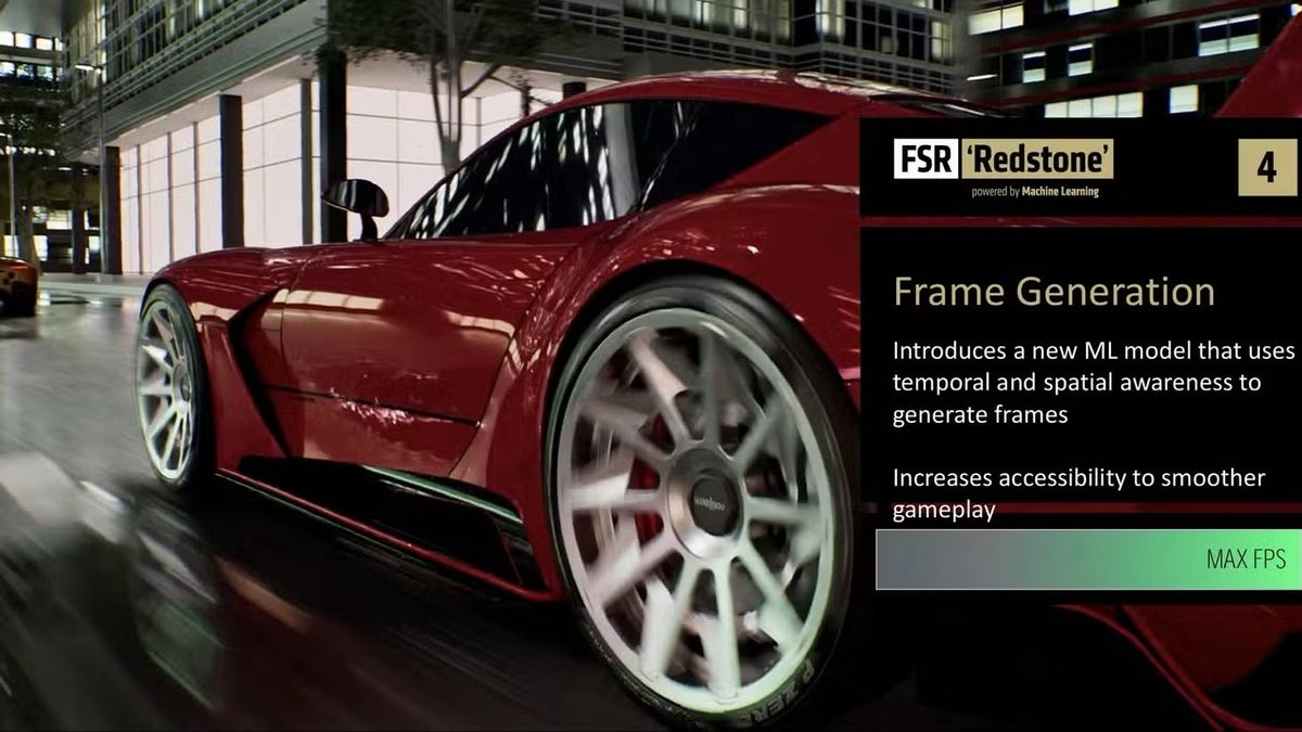Image original à gauche, image après l'application de toutes les améliorations FSR Redstone à droite. © AMD
