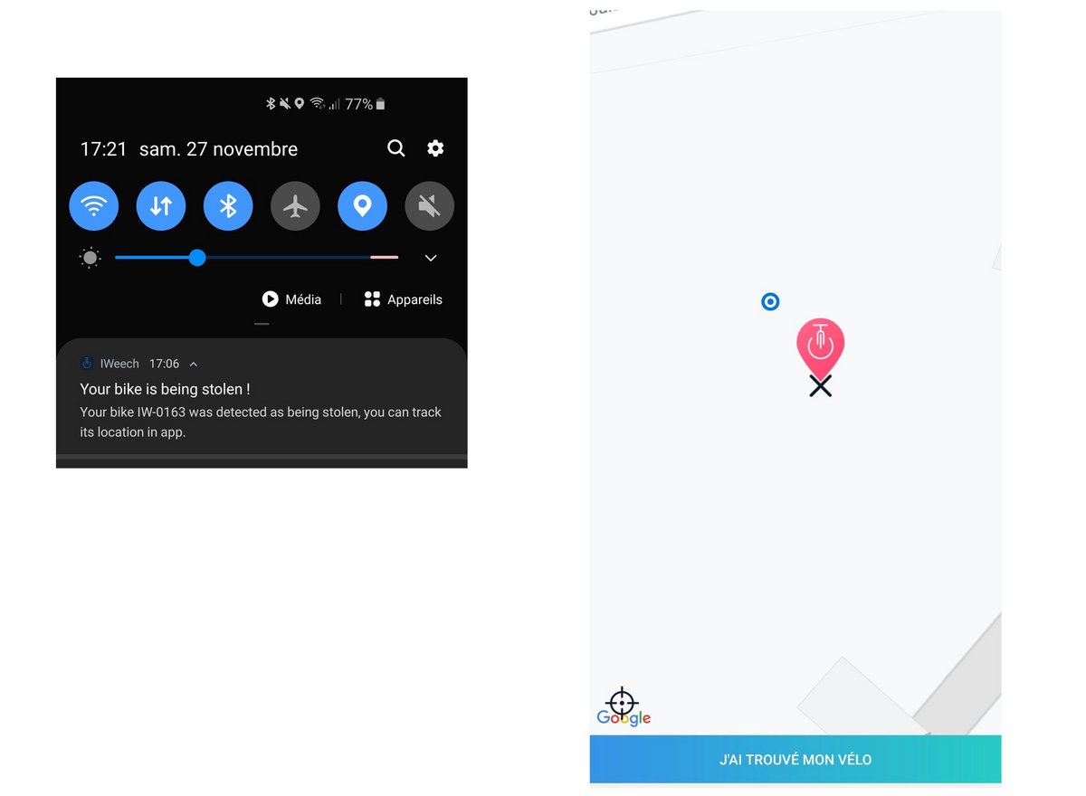 Volé, le vélo envoie une notification, et l'on peut le suivre à la trace.