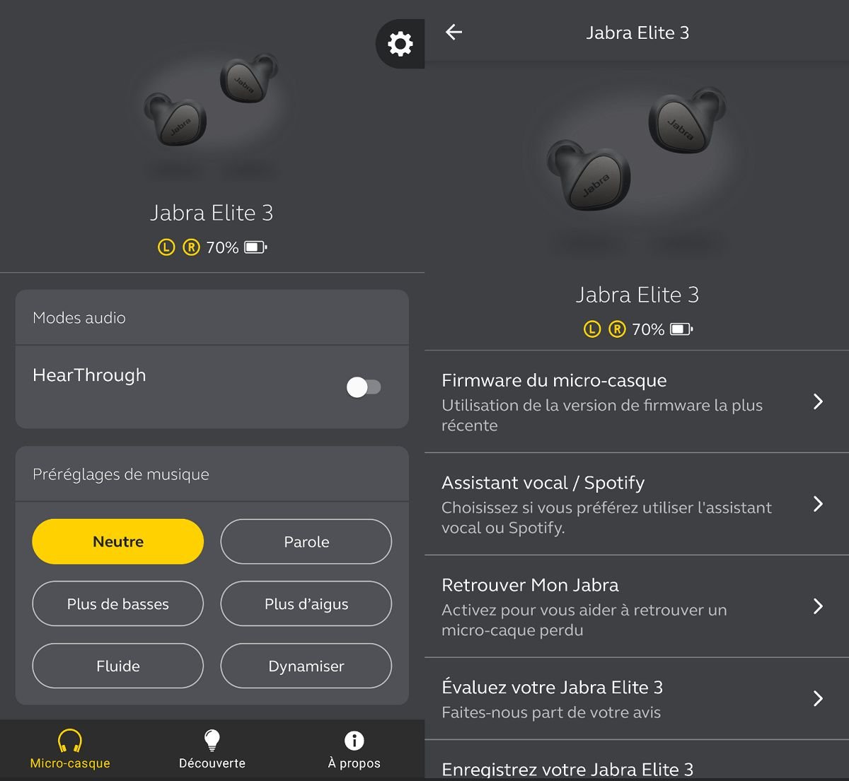 Très claire, l'application MySound+ ne permet pas autant de réglages avec les Elite 3 qu'avec les anciens modèles