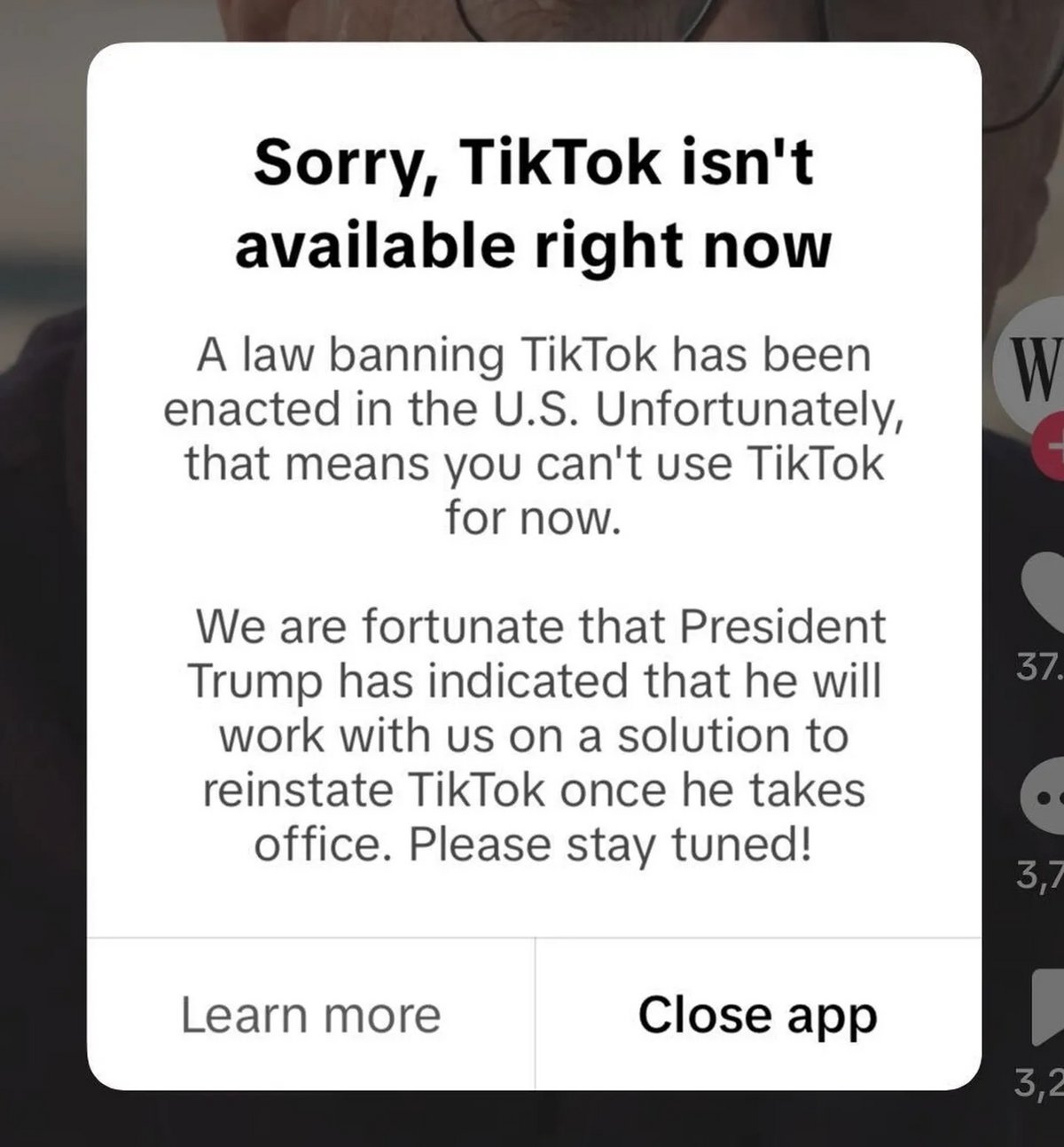 Le message affiché aujourd'hui sur TikTok aux États-Unis © The Verge