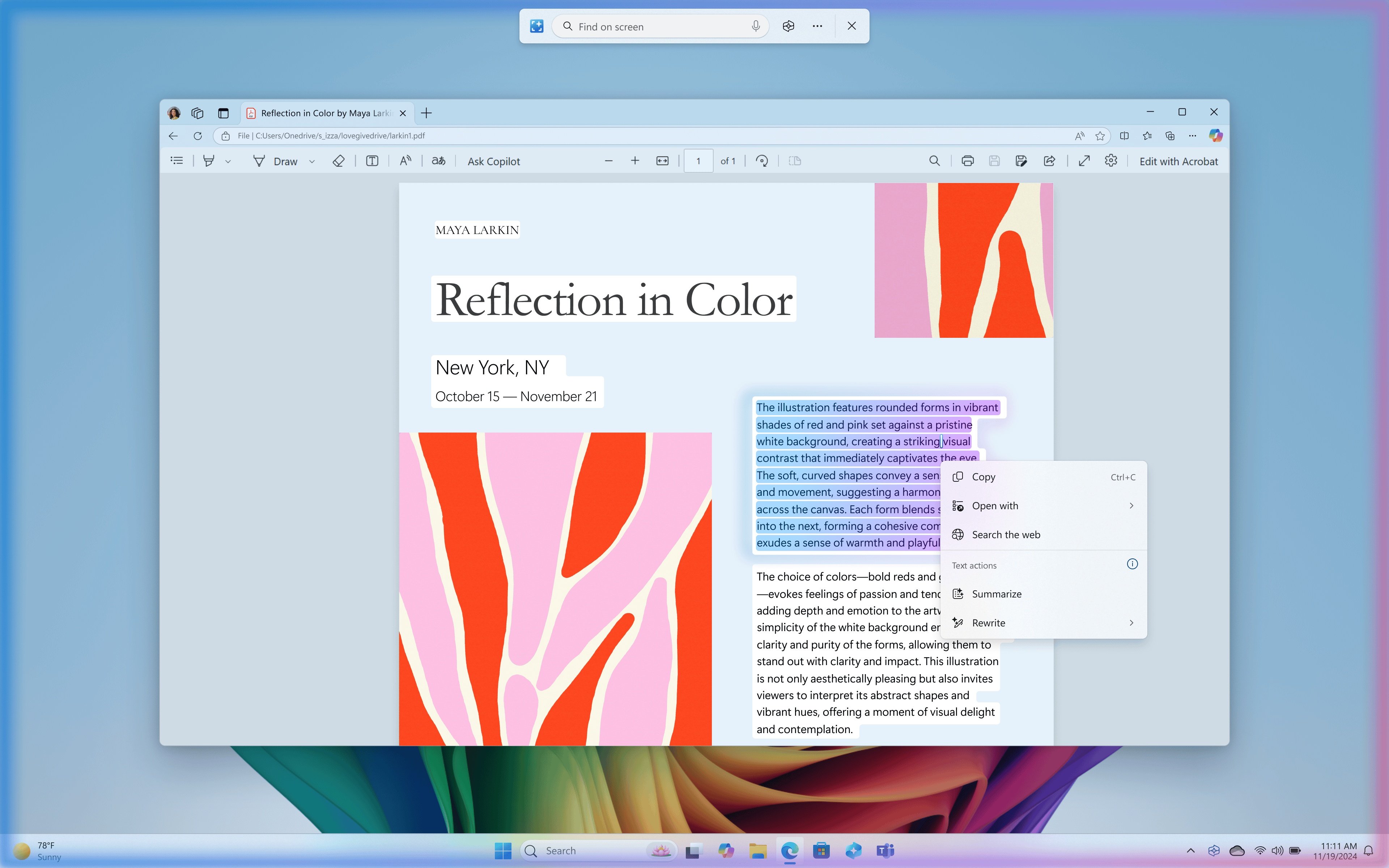 "Click to Do" s'émancipe de Recall pour vous permettre d'intéragir directement avec du contenu affiché à l'écran © Microsoft
