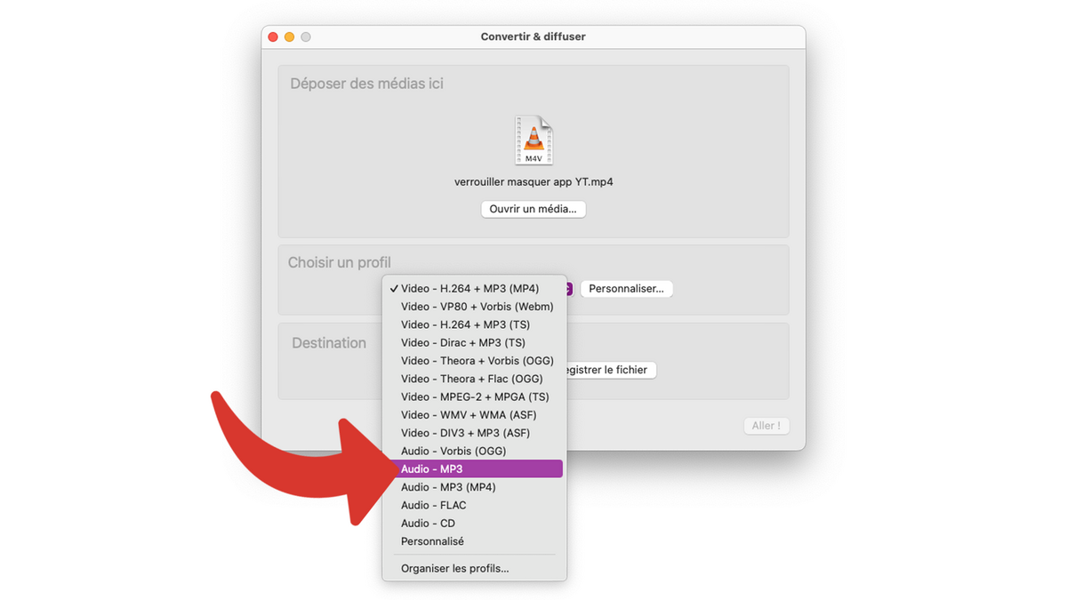 mac vlc fichier convertir diffuser profil audio mp3