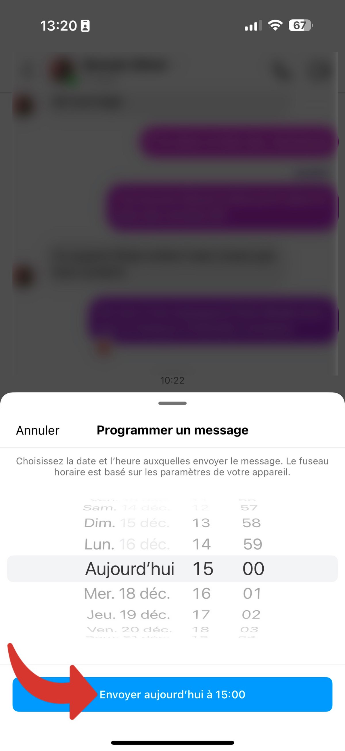 Instagram Message programmé heure