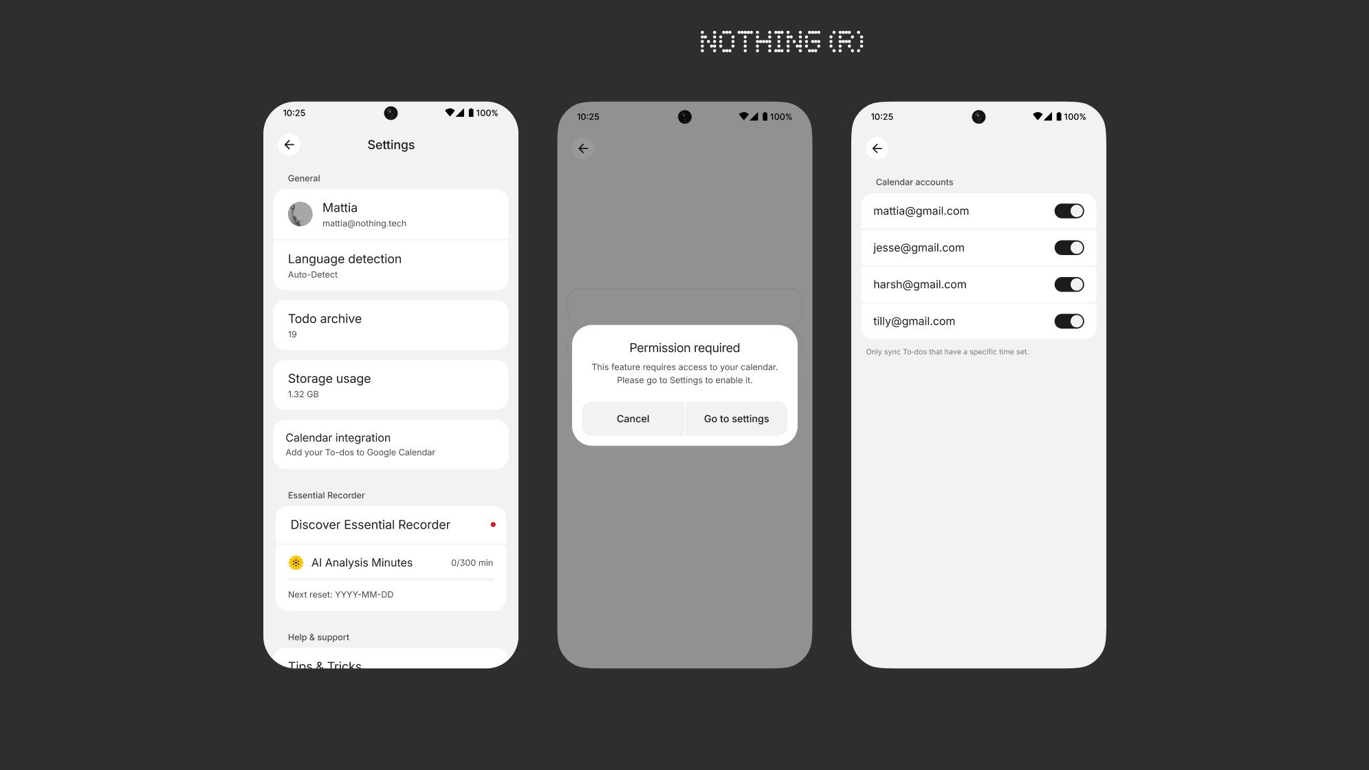 L'interface permettant de lier son compte Google à l'Essential Space. © Nothing