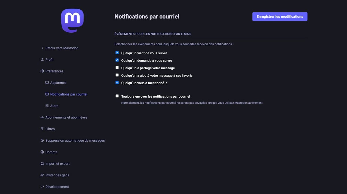 Gérez vos notifications © Mastodon