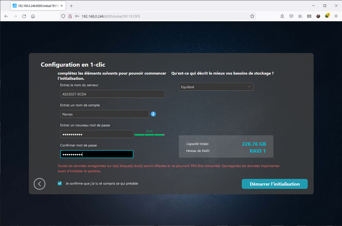 La configuration en 1-clic est une vraie réussite pour installer le NAS même en tant que néophyte © Nerces