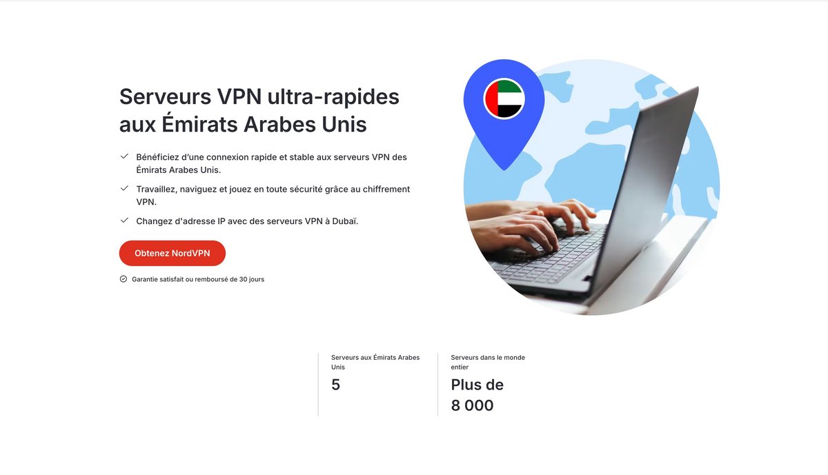 VPN puissant et modulable, efficace aux EAU grâce aux serveurs obfusqués et à de solides réglages de sécurité. © NordVPN