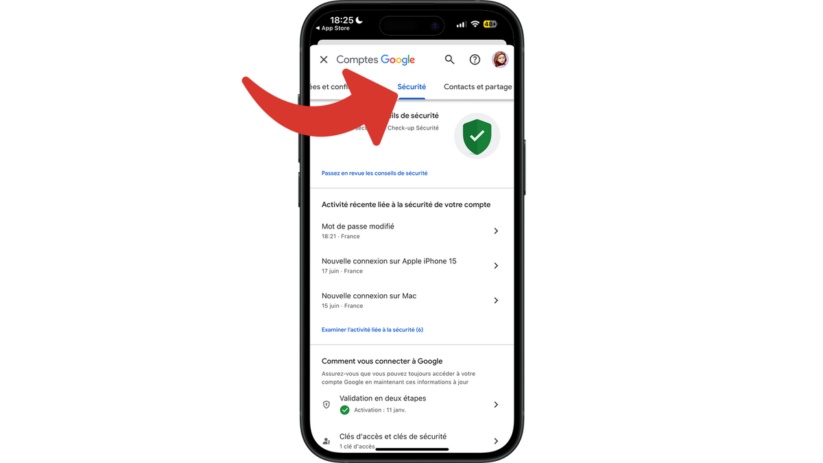Aller dans le menu Securité © Clubic