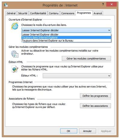 Choisir quel Internet Explorer ouvre les liens hyper-texte
