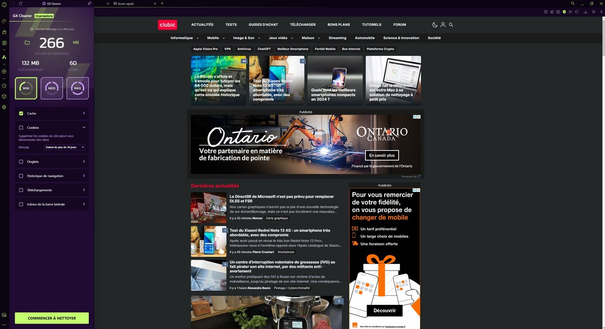 Opera GX - GX Cleaner pour rapidement nettoyer et optimiser le browser