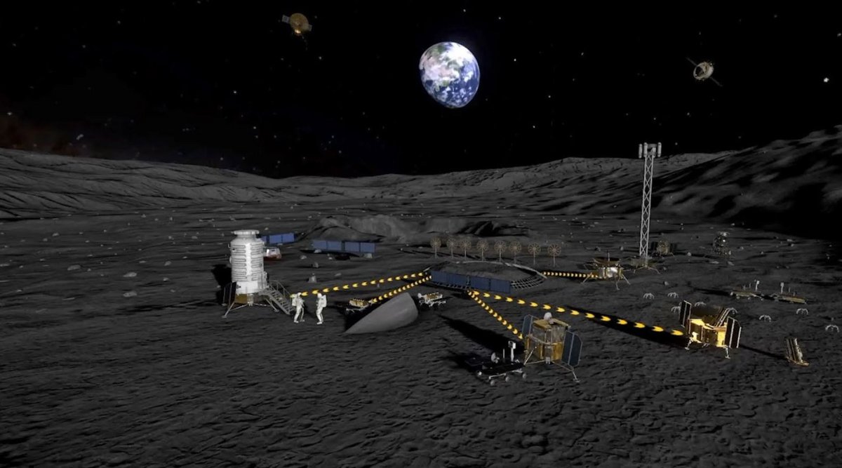 Vue d'artiste d'une base lunaire multi-composants telle que l'ILRS sur la surface lunaire © CMS