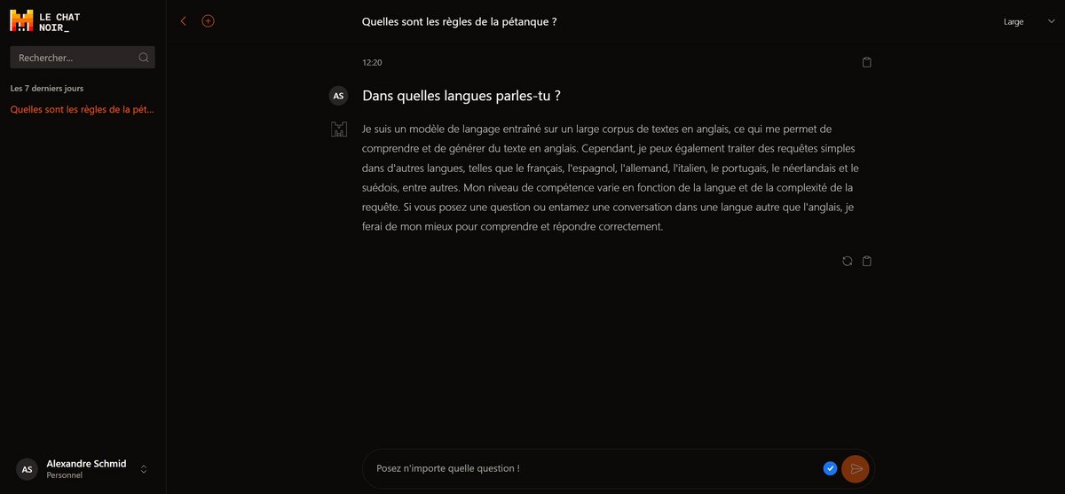 Vous pouvez poser des questions et obtenir des réponses en français © Le Chat / Alexandre Schmid pour Clubic