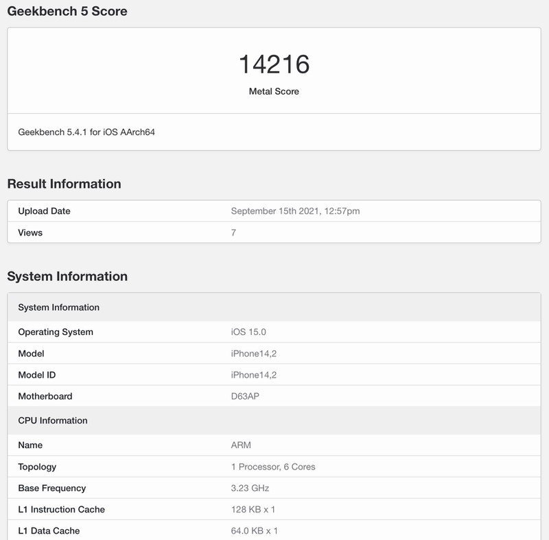 Le score Metal de l'iPhone 13 Pro © Geekbench