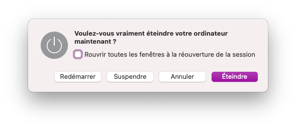 Boite de dialogue pour éteindre/redémarrer © Clubic